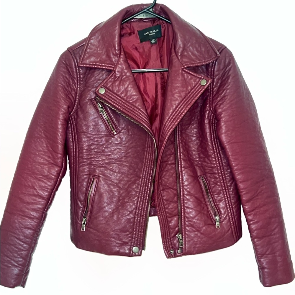 Ann Taylor XS Petite Cranberry Motocross Jacket